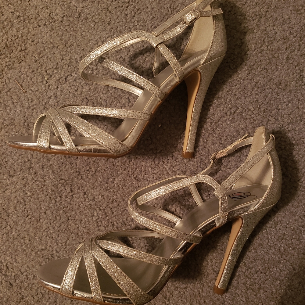 Silver glitter heels